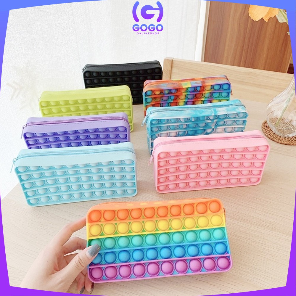 GOGO-A17 Tempat Pensil Pop It 2IN1 Mainan Pop It Rainbow dan Kotak Pensil Anak / Pencil Case Pop It Pen Holder / Kotak Pena Sekolah Tas Pensil Fidget Toys Push Pop It Pelangi