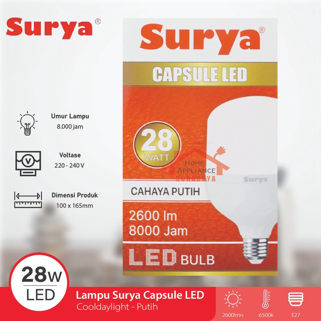 Lampu Capsule Kapsul Bohlam LED SURYA 6W/9W/14W/18W/28/36W/42W/50W Gen 3 6500K Cahaya Putih