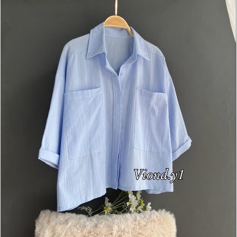 COZIE TOP KEMEJA LINEN-Ice blue