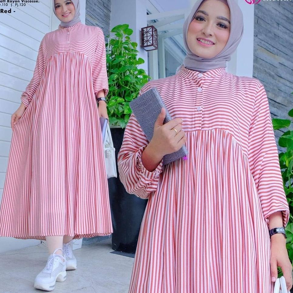 Terbaik Tunik Salur Jumbo XL, XXL, XXXL Katun Viscose Jawani Midi Dress Gamis Terbaru 2021 Casual Dr