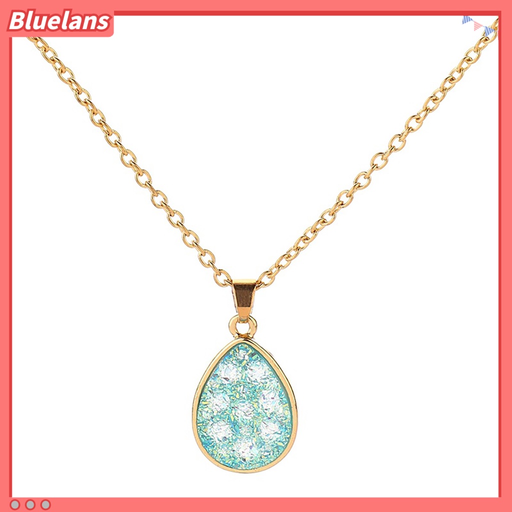 Bluelans Women Simple Water-drop Shape Shiny Surface Resin Pendant Necklace Jewelry Gift