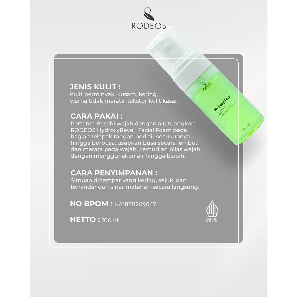 Rodeos HydroxyReve Facial Foam 100ml - Sabun Muka Glowing untuk Kulit Kusam Bebas Komedo &amp; Jerawat