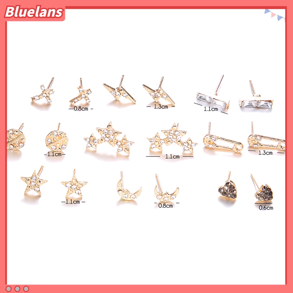 9 Pasang Anting Stud Geometris Bahan Alloy Untuk Dekorasi Ulang Tahun Wanita