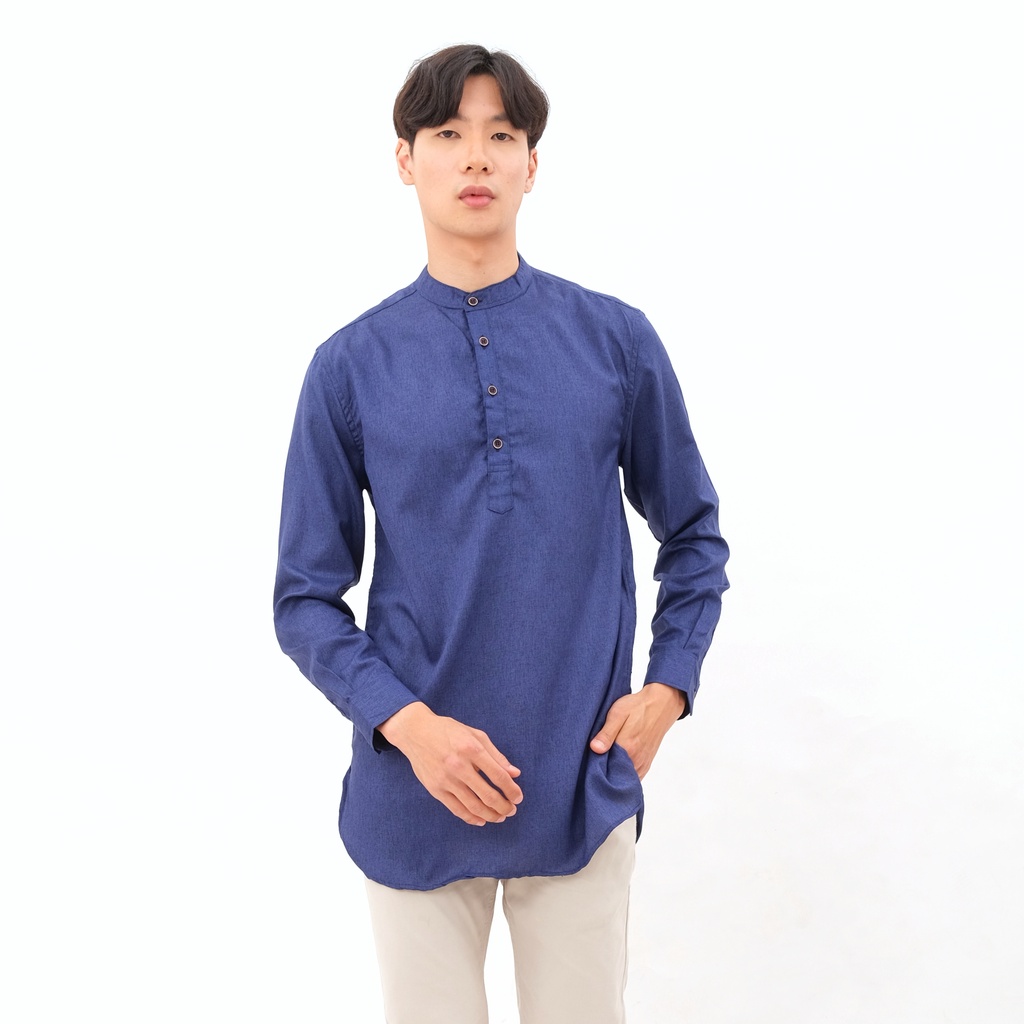 SANVANINA F-03B Long Kurta Salman Blue Denim | Baju Koko Pria Muslim Model Pakistan