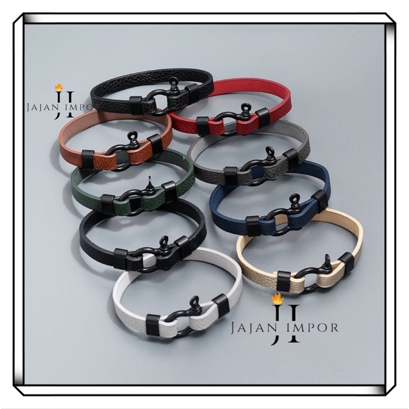 Gelang Kulit / Gelang Cowok / Gelang Pria / Gelang Lucan / Gelang Premium / Gelang Pria Premium Stainless Steel / Genuine Leather Gelang Kulit Asli Silver / Black / Pria Wanita