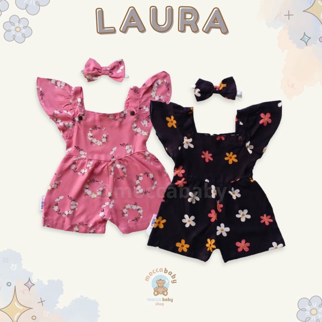 MBSS - BBB JUMPSUIT LAURA setelan anak perempuan jumper bayi motif bunga lucu free headband