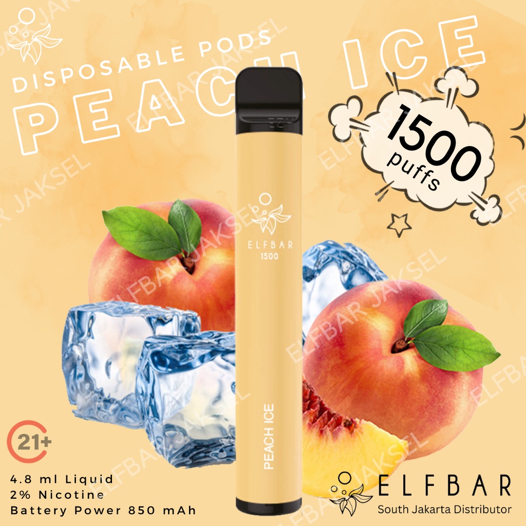 ELFBAR 1500 Puffs Peach Ice | ELF BAR 1500 Disposable Pod | Vape Sekali Pakai Arief Muhammad | Best Disposable Pods Indonesia Fresh Peach | RELX ViFX Gippro FNF Puff