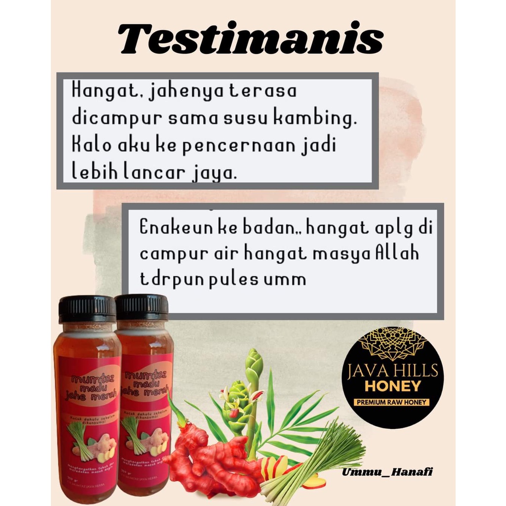 GRATIS SENDOK KAYU / MADU JAHE MERAH BY MUMTAZ JAVA HERBA (Java Hills Honey) 330gr