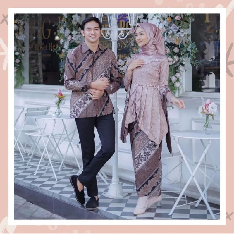 Laveya Couple Kemeja Kebaya Brukat Kondangan Wisuda Pesta Bridesmaid Set Wanita Kemeja Batik Kebaya Warna Lilac Kebaya batik remaja terbaru kopelan cewek cowok kebaya batik kutu baru sarimbitan nikahan kondangan kebaya wisuda lamaran terbaru