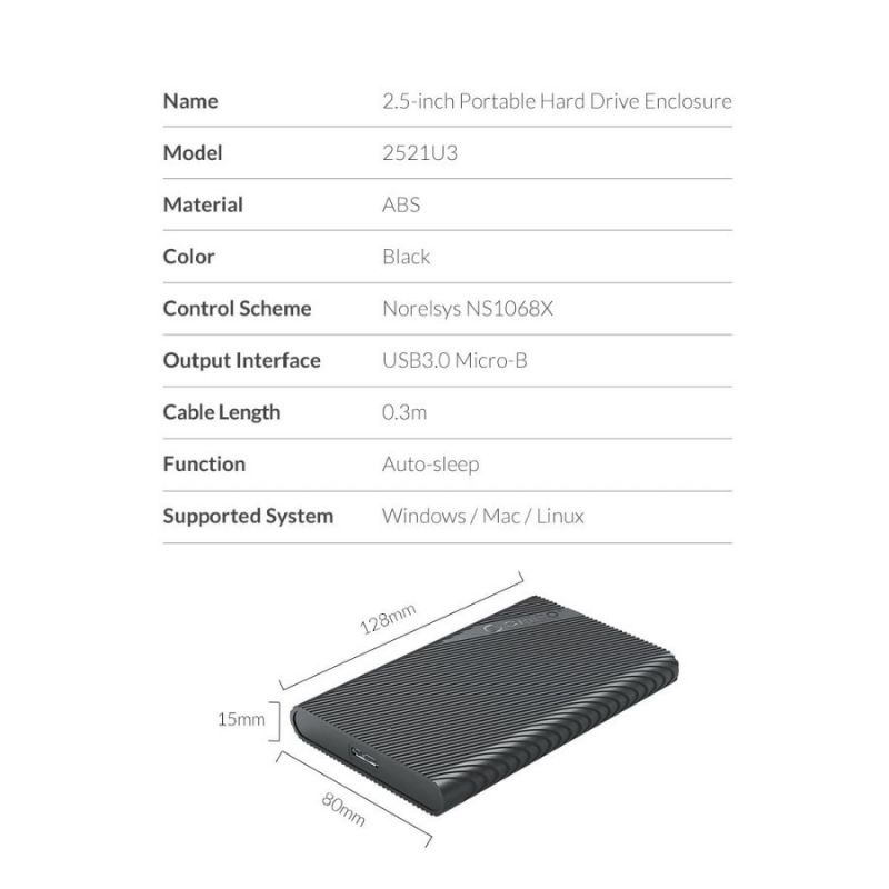 ORICO 2521U3 Portable HDD Enclosure 2.5-inch