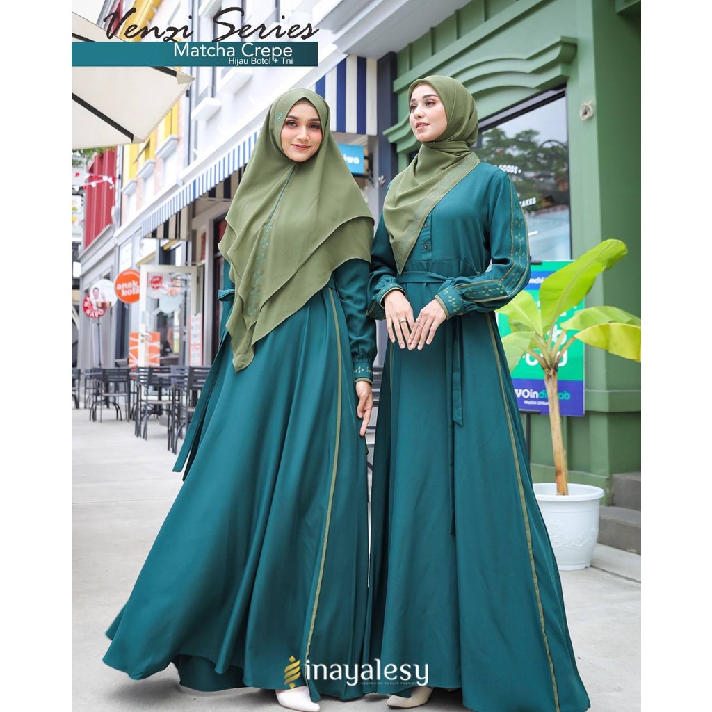 SET GAMIS VENZI MATCHA CREPE DRESS BY INAYALESY SETELAN HIJAB SYARI SQUARE JILBAB SEGIEMPAT BAJU BUS