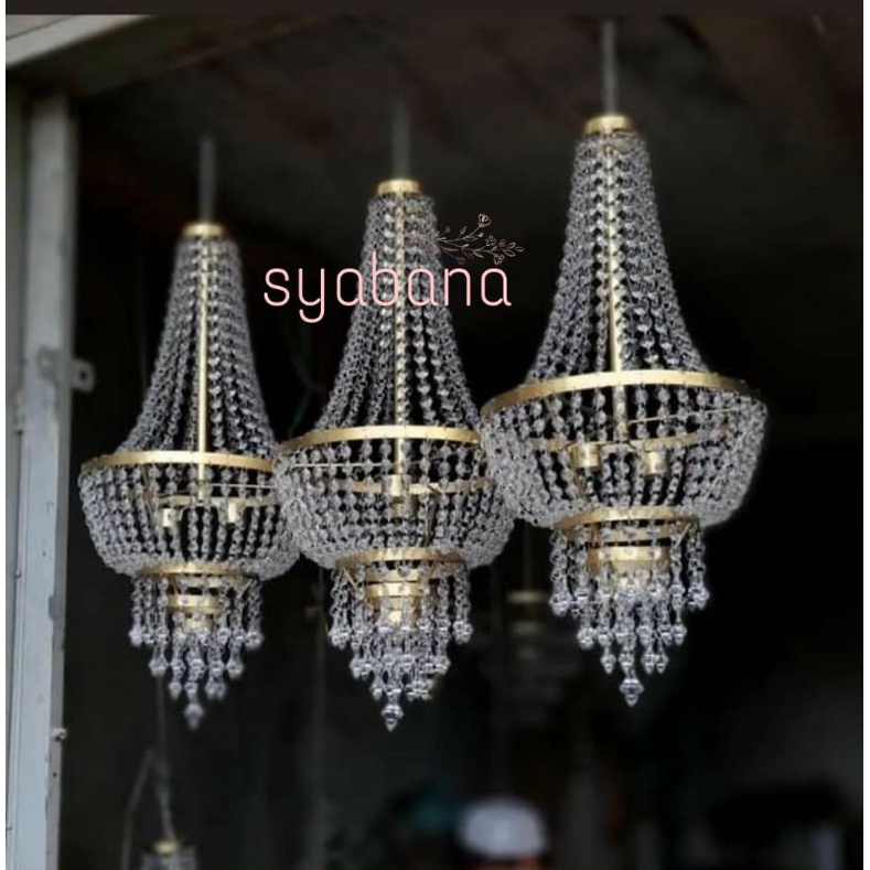 lampu kristal dekorasi tenda pernikahan ukuran 60×30
