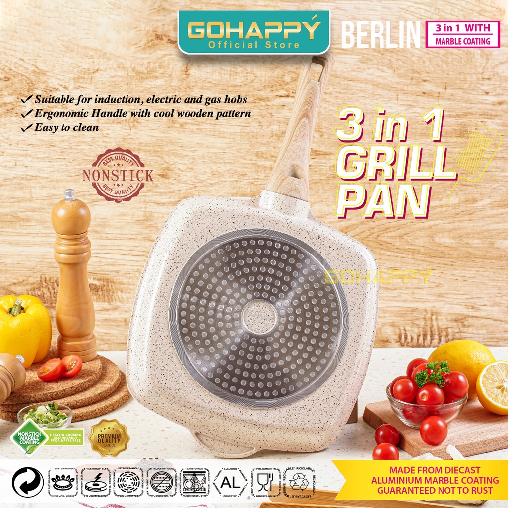 Panci 3 sekat Berlin Brunch Grill Fry Pan Multipan devided- FRYING PAN BERLIN Panci Grill Pan (28CM) Multifungsi 3 in 1 Devider Penggorengan -Panci 3 sekat Berlin Brunch Grill Fry Pan Multipan devided - Frypan 3 in 1 BERLIN