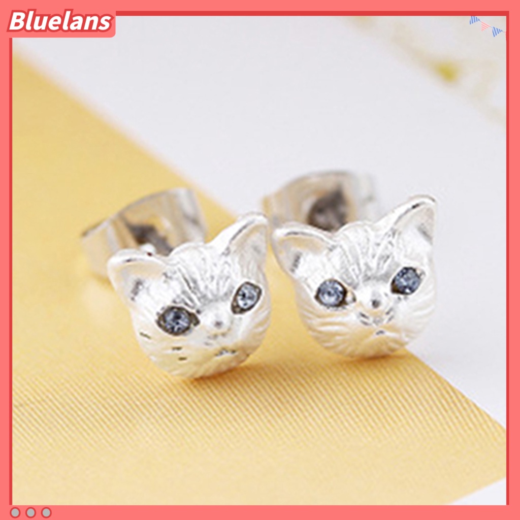 Bluelans 1 Pair Women Cute Cats Head Rhinestones Inlaid Ear Studs Earrings Club