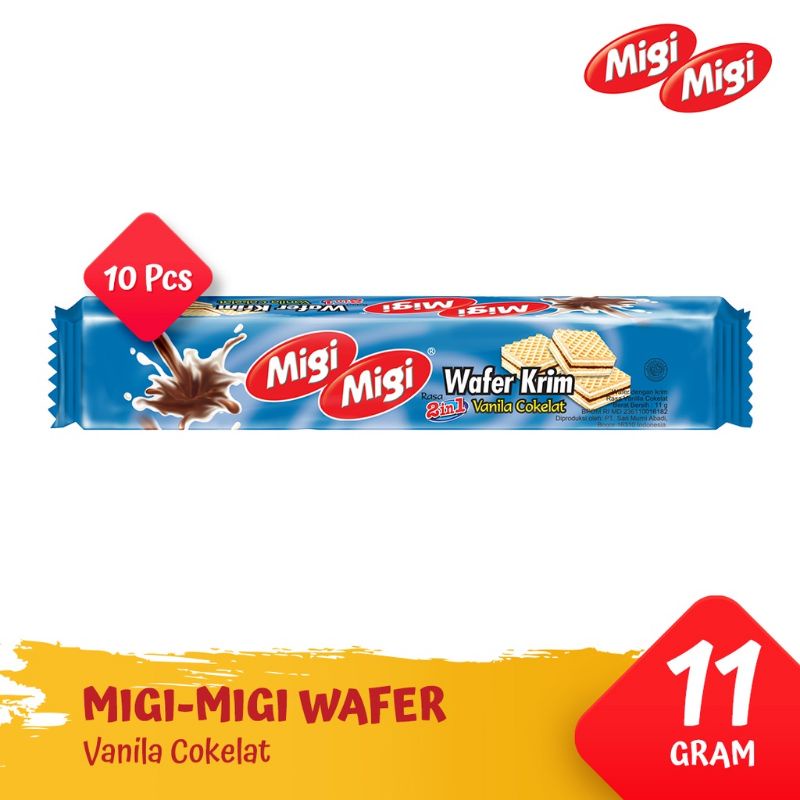 

Migi Migi Wafer Krim Rasa Vanillla Coklat 11 gr (1 pack isi 10pcs)