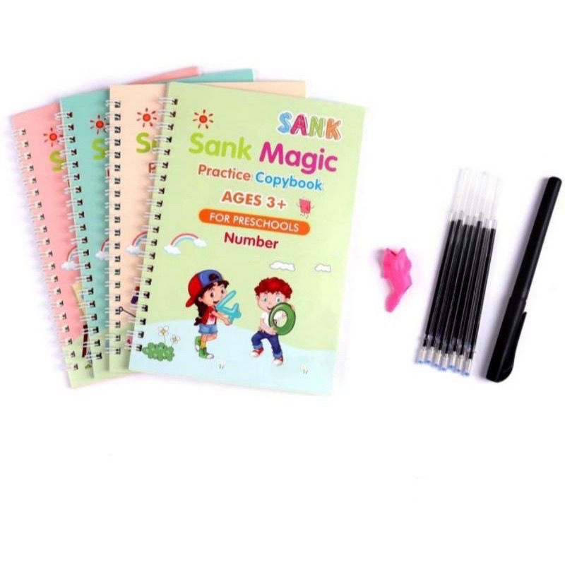 SANK MAGIC BOOK / 4 IN 1 SET BUKU BELAJAR ANAK PAUD / MAGIC BOOKS WITH PEN REFIILLS