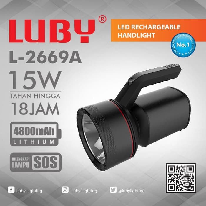Senter Senter Led Rechargeable 15 Watt Luby 2669 Baterai Lithium 4800Mah