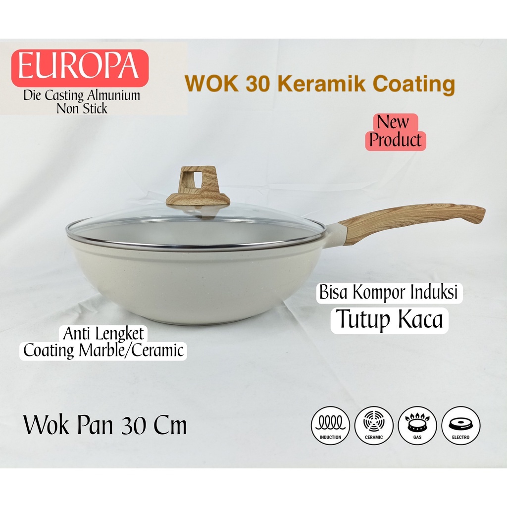 Wok Europa Keramik 30 cm- Wok Ceramic European Stone Eropa PFOA FREE