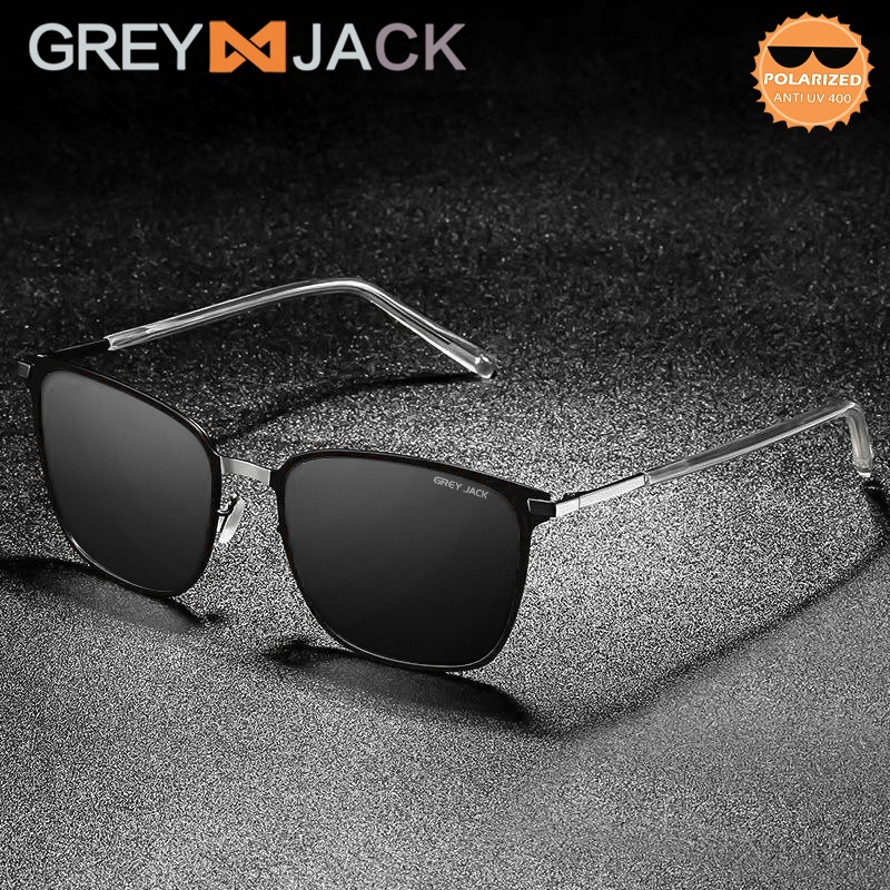 Grey Jack Kacamata Hitam Fashion Sunglasses Polarized Anti silau Pelindungan UV Metal+TR90 model kotak pria dan wanita SA 0864