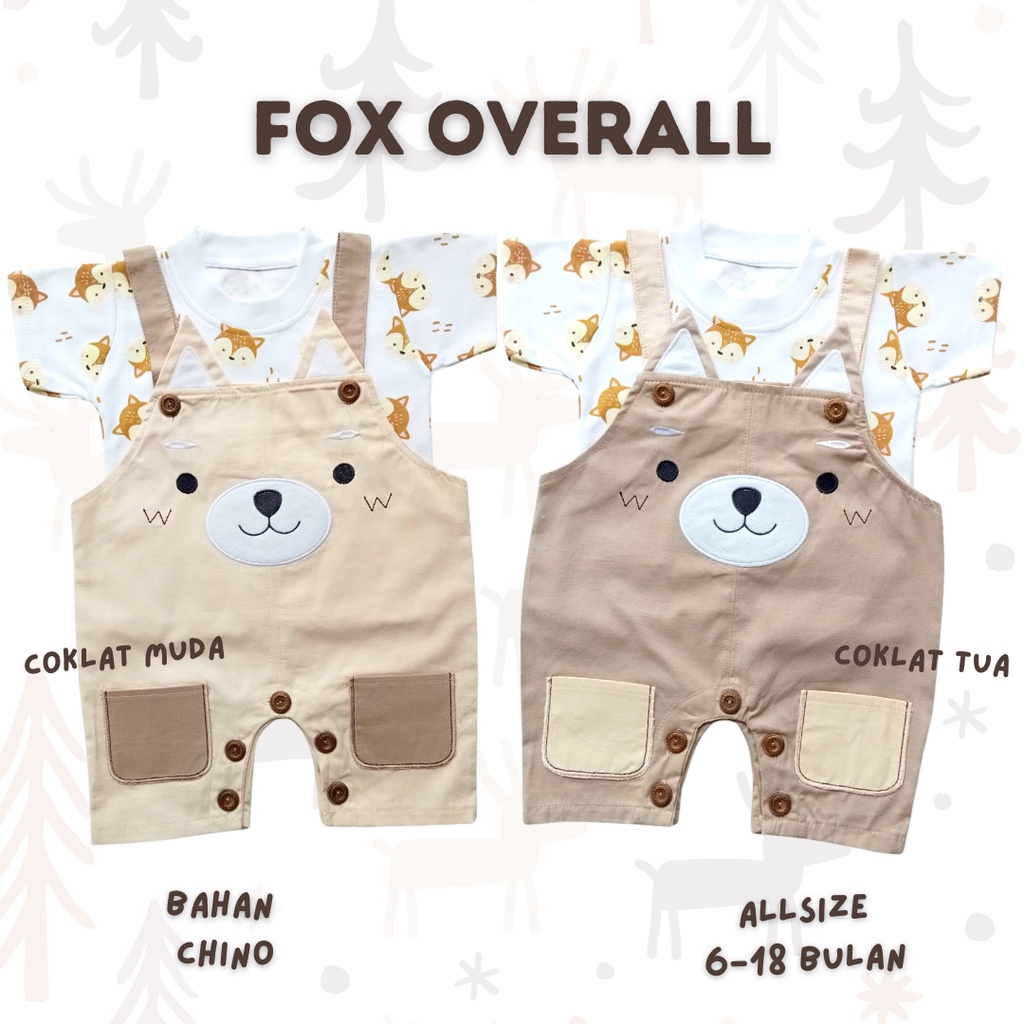 overall baju kodok anak bayi 6-18 bulan fox chino overal free kaos baju anak unisex baju bayi laki laki 0-12 bulan KUMO DINO