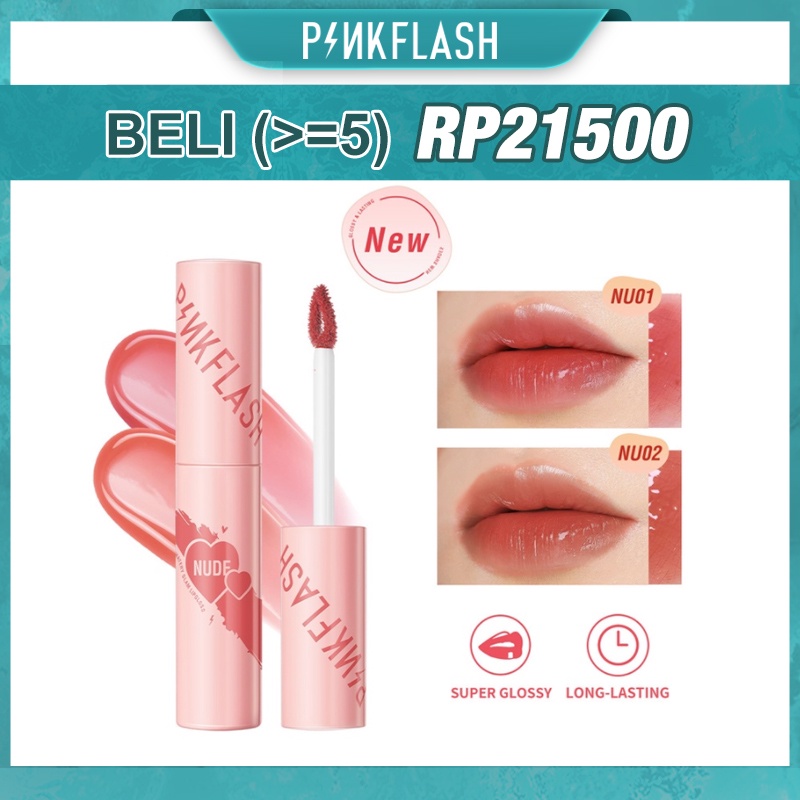 PINKFLASH Watery Glam Lip Gloss Super Glossy Shiny Lip Tint High Quality Moisturizing Non-Sticky Long-Lasting Lipstick