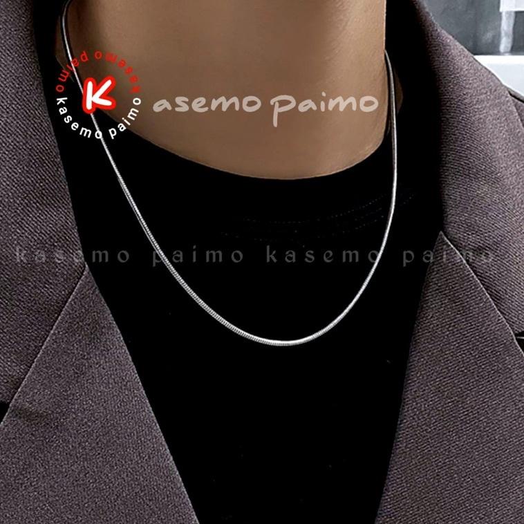 "HU.18Oc22ᵂ" Kalung Pria Bulat Silver Gold Emas Titanium Putih Perak 316L Panjang Keren Original