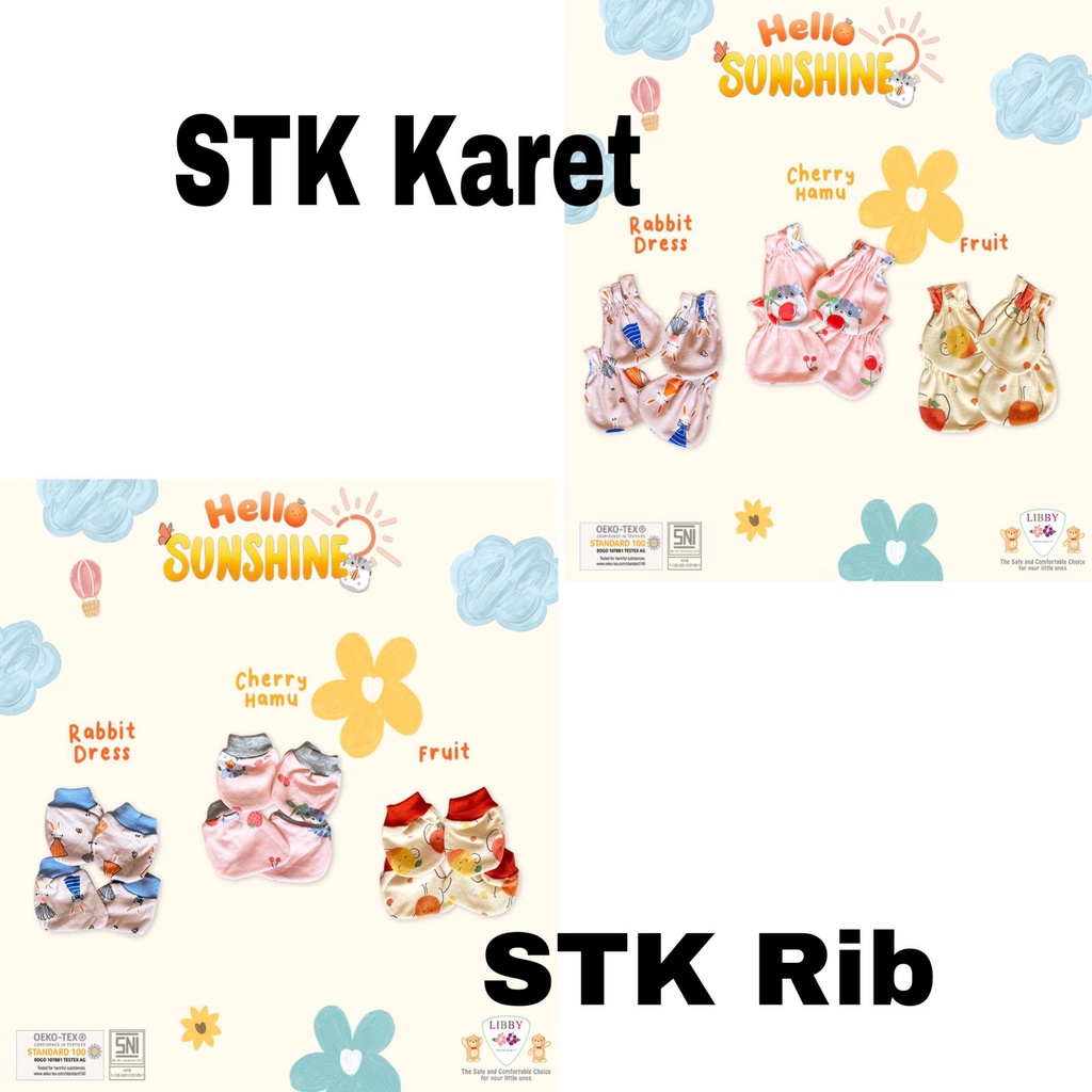 STK isi 3set Libby Sarung Tangan &amp; Kaus Kaki Model Rib &amp; Karet / Mittens &amp; Booties Libby Motif