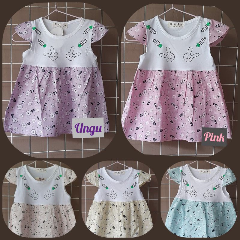 Dress bayi perempuan bahan katun import untuk usia (1-10 bulan)