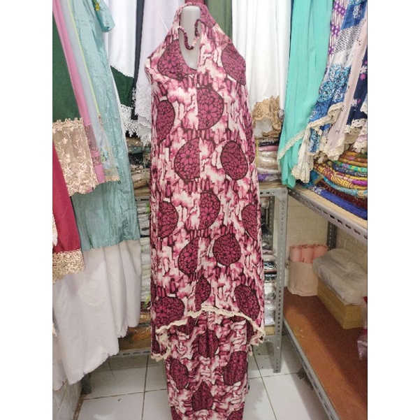 Mukena Katun Bali Renda Rajut Motif Bunga Bulat