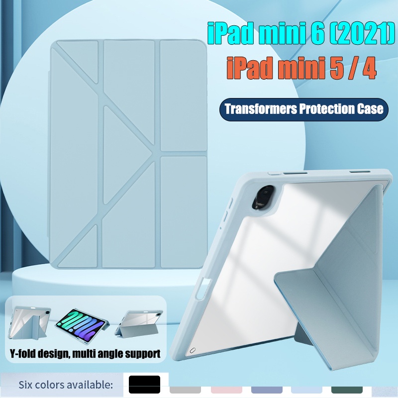 Untuk iPad Mini6 (2021) 8.3&quot; A2568 Cover Tablet Untuk iPad mini 5.4 7.9&quot; Fashion Y-Bracket Transformers Stand Casing High End Bening Akrilik Flip Case Pelindung