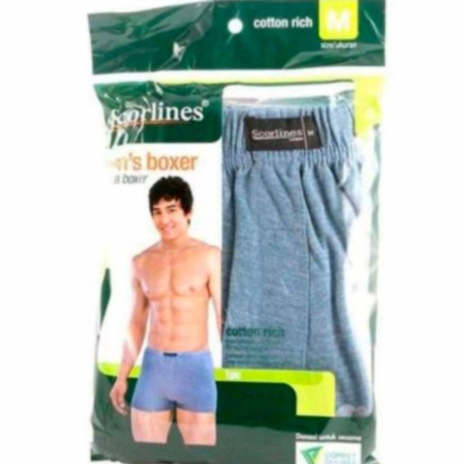 SCORLINES-CELANA DALAM SEMPAK BOXER PRIA POLOS BAHAN ADEM