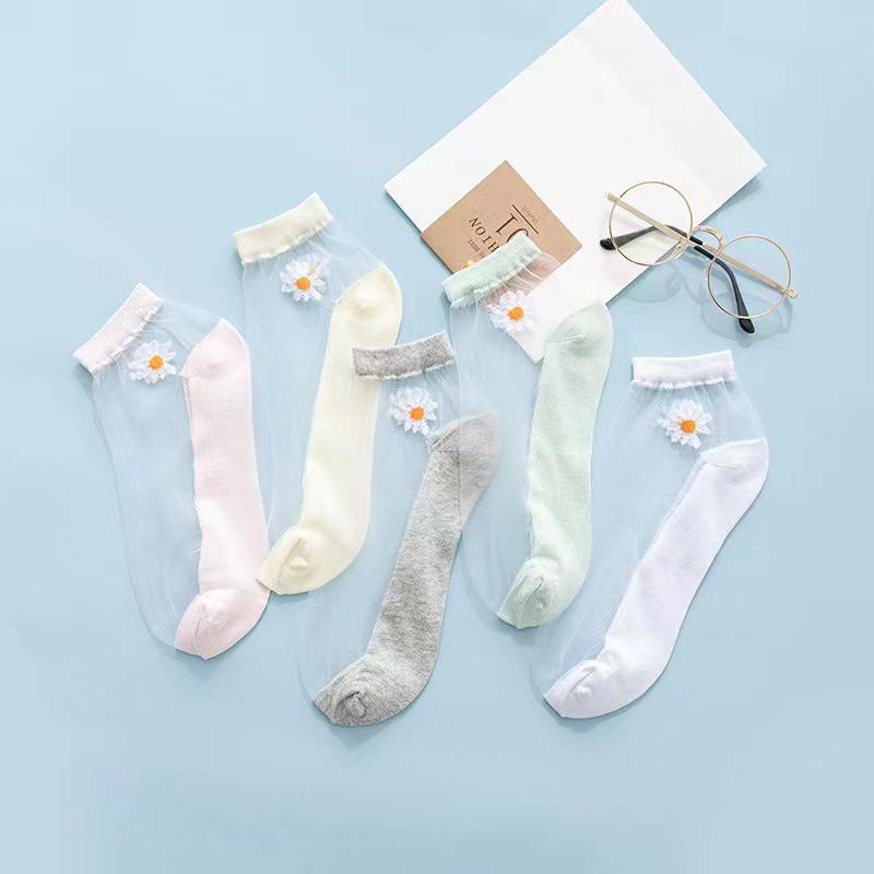 JM KAOS KAKI TRANSPARAN MOTIF BUNGA DAISY / KAOS KAKI WANITA PENDEK KOREA / KAOS KAKI FASHION ANAK DAN DEWASA / ANKLE SOCKS