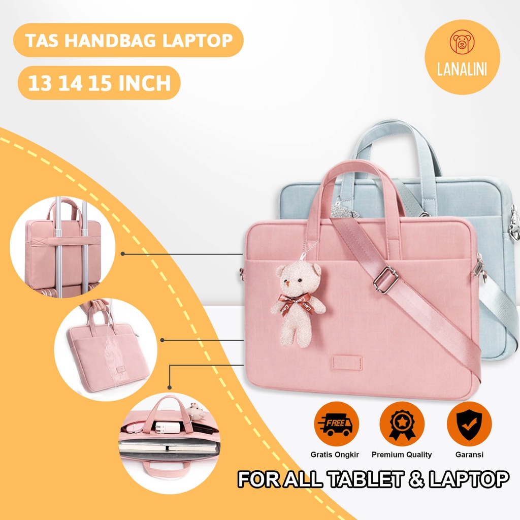 Tas Fashion Wanita Jinjing Selempang Slempang Sling Bag Sleeve Pouch Sarung Ipad Tab Tablet Macbook Air Pro Laptop Asus Acer Lenovo HP Huawei 11 12 13 14 15 inch Motif Beruang Bear Warna Pink Biru Cute Murah Korean Model Tali Tahan Air Slot Stationary