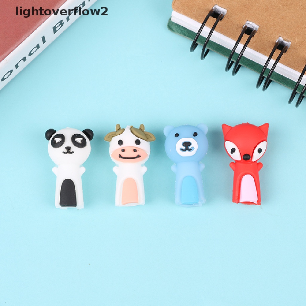 (lightoverflow2) 4pcs / Set Alat Pelindung Ekstender Pensil Bentuk Rubah / Panda Kartun