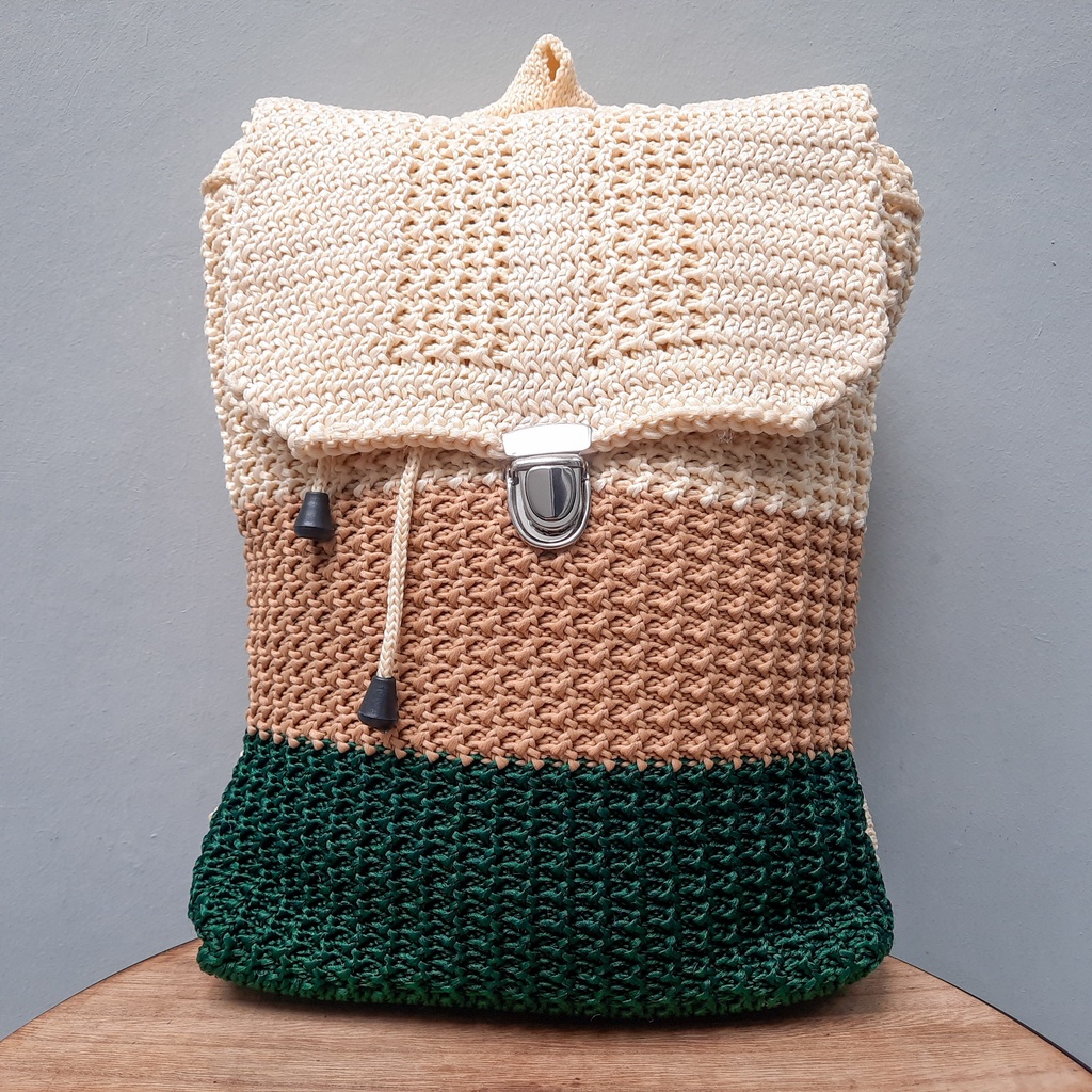 Tas Ransel Rajut Blaster - SenjabyAtsa-Kentang Krem Hijau