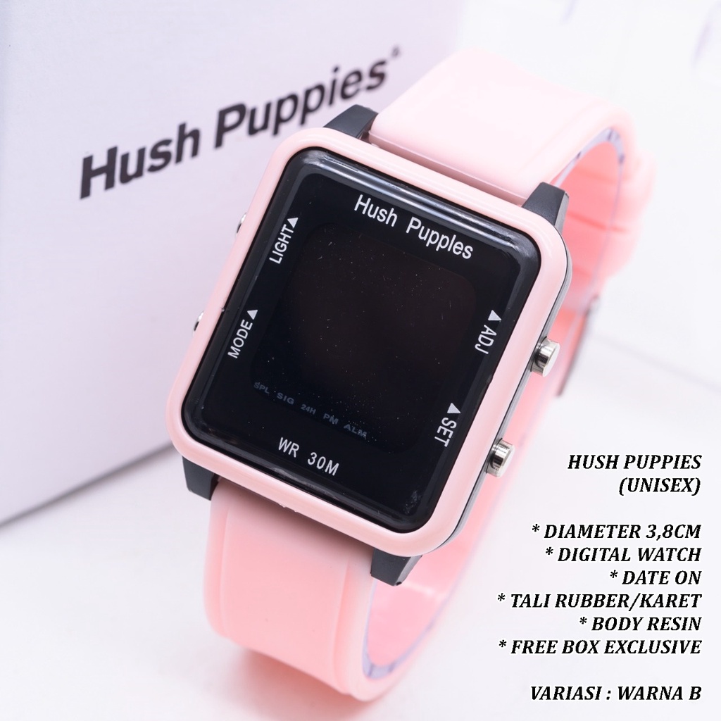 (FREE BOX) JAM TANGAN UNISEX HUSH PUPPIES TALI RUBBER BODY SEGI TANGGAL AKTIF