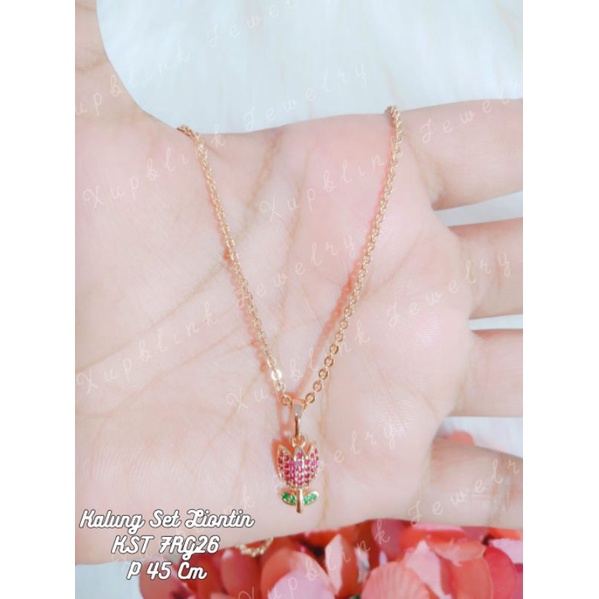 Kalung Set Liontin Titanium Rantai Nori Permata Anti Karat