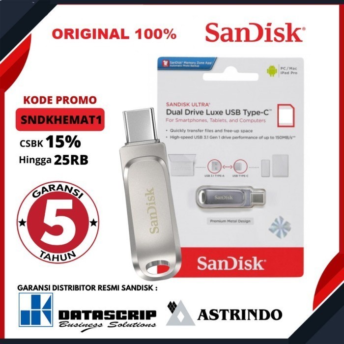 Flashdisk Sandisk Ultra Dual Drive Luxe  SDDDC4 USB Type-C 128GB SDDDC4