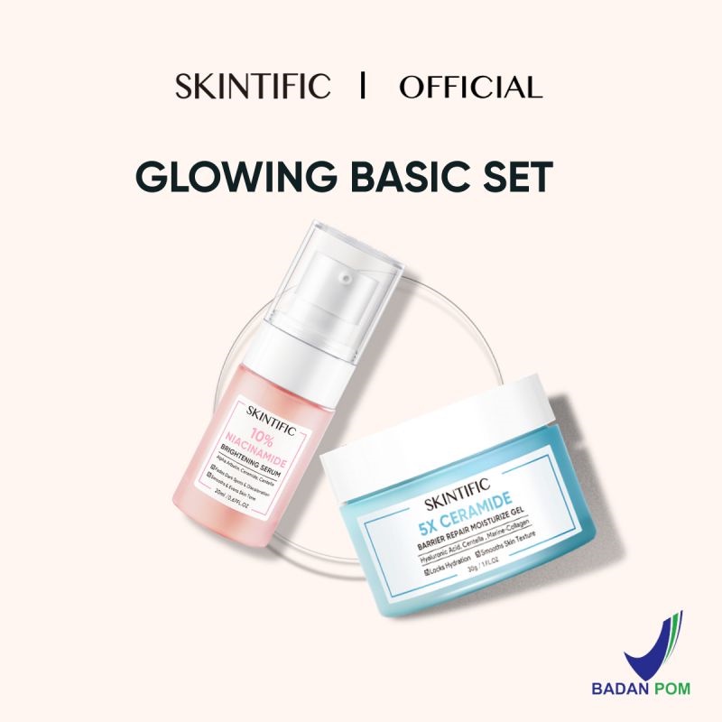 SKINTIFIC - Glowing Barrier Set / 10% Niacinamide Brightening Serum Serum Mencerahkan &amp; 5X Ceramide Barrier Repair Moisture Gel Pelembab Wajah【BPOM】