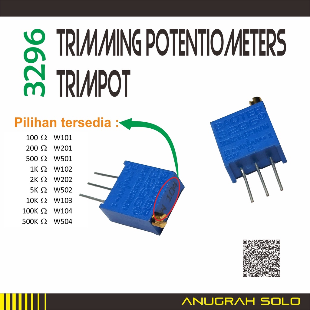 Jual Trimpot Trimmer Potensiometer Multiturn Potensio Trimer 3296