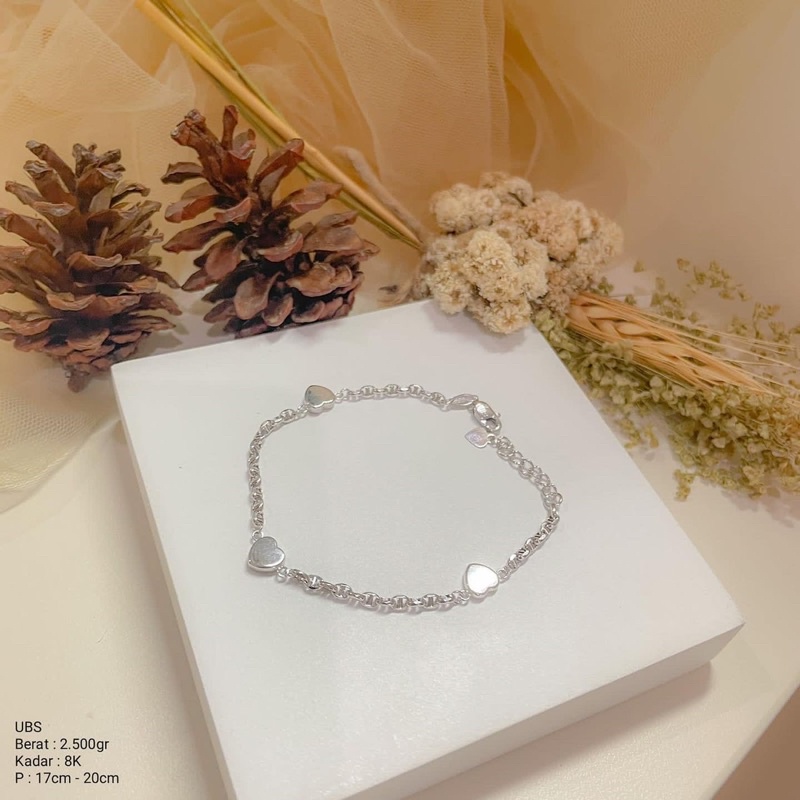 Perhiasan Gelang Rantai Flix Emas Putih Simple Love UBS  8k / 375