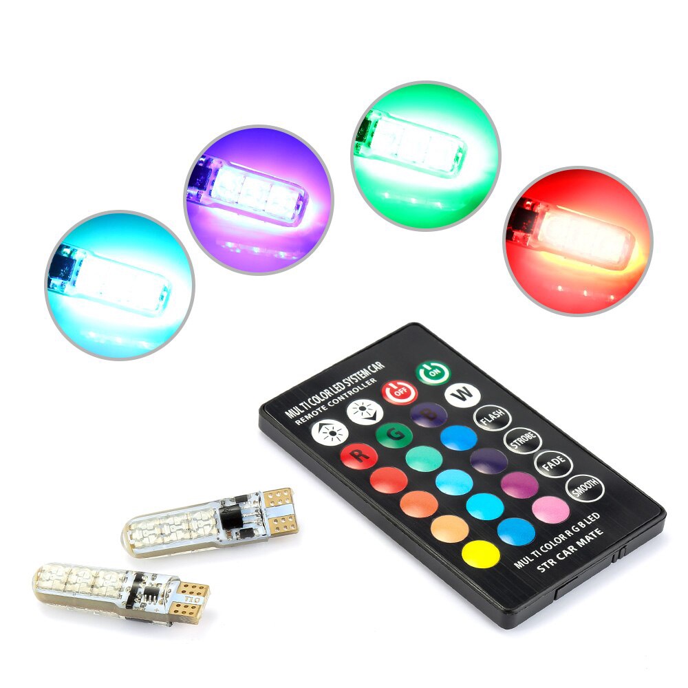 LED T10 RGB Remote Lampu Senja W5W T10 Remot SMD 5050 RGB 6 Mata 1 Set