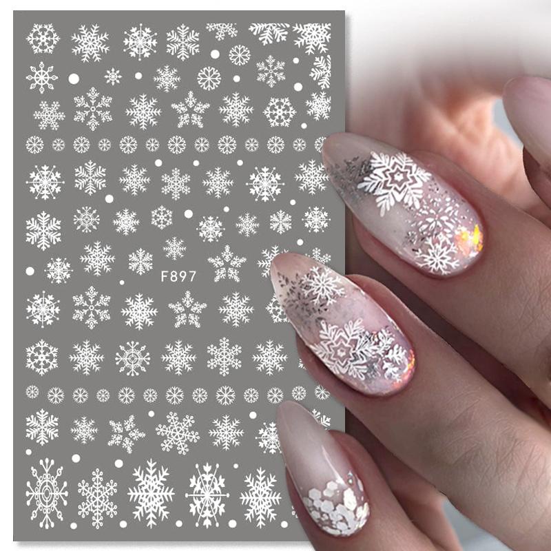 Stiker Kuku 3D Glitter Snowflakes Santa Claus Rusa Pohon Natal Untuk Dekorasi Manicure