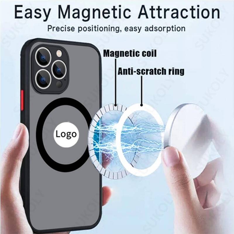 Case Pengisian Daya Nirkabel Magnetik Matte Bening Tahan Banting Untuk iPhone 14 13 12 11 Pro MAX Plus X XS MAX XR