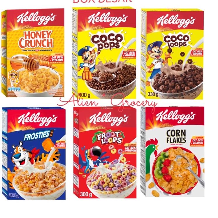 

Promo.. Kellog Kellogs Kellogg Kelloggs Honey Crunch Corn Flakes Frosties Coco Loops Cocoa Pops Froot Loops BOX BESAR 400gr QC0