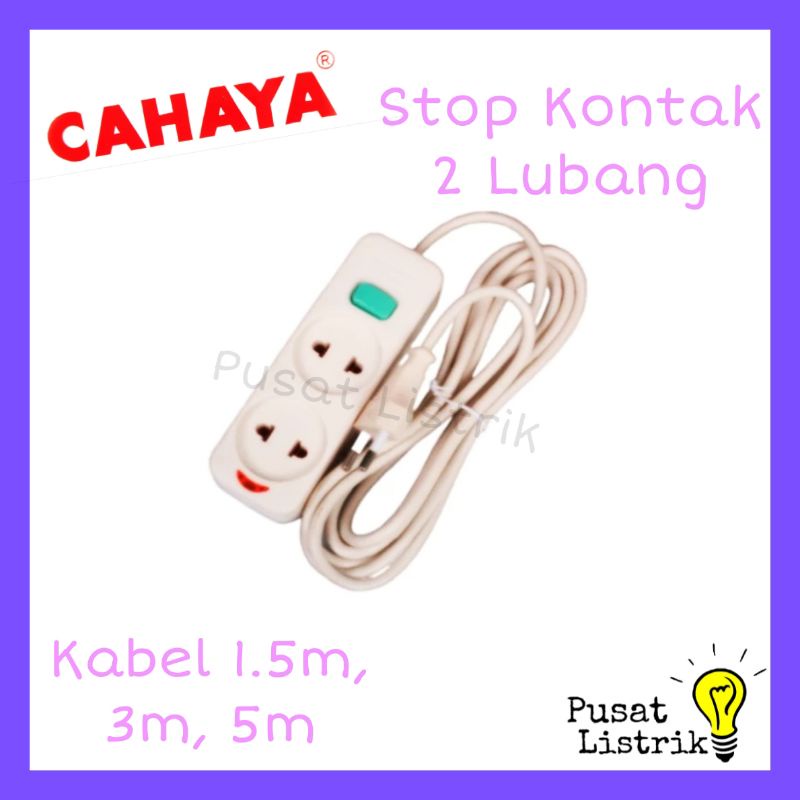 Stop Kontak 2 Lubang+Kabel 1.5M, 3M, 5M Cahaya Kuningan Saklar On/Off