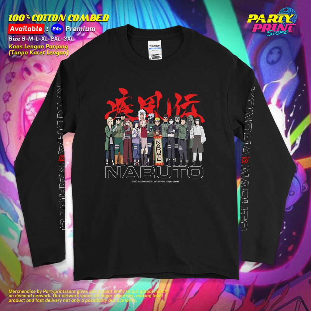 Partyprintstore Kaos Lengan Panjang Pria Anime Kartun Naruto Shippuden Cast