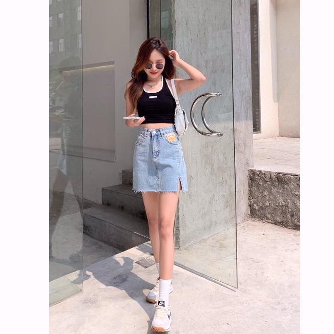 Rok jeans pendek Rok midi jeans rok wanita kekinian rok hitam a line midi 3 4 rok korean style