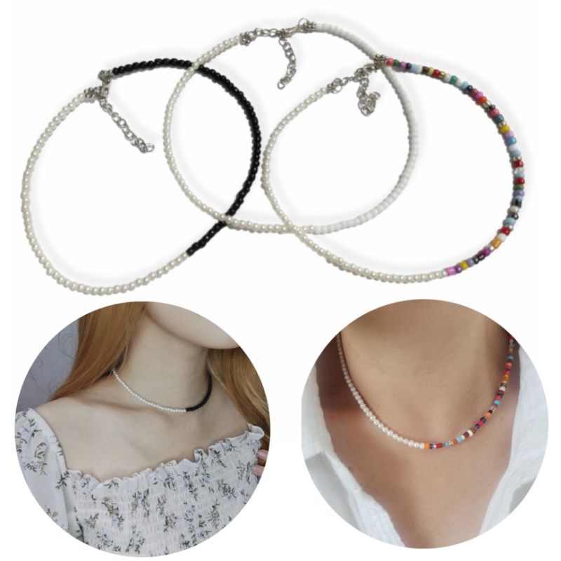 Ghea Asymetric Pearl Beaded Choker Necklace Kalung Beads Mutiara Asimetri