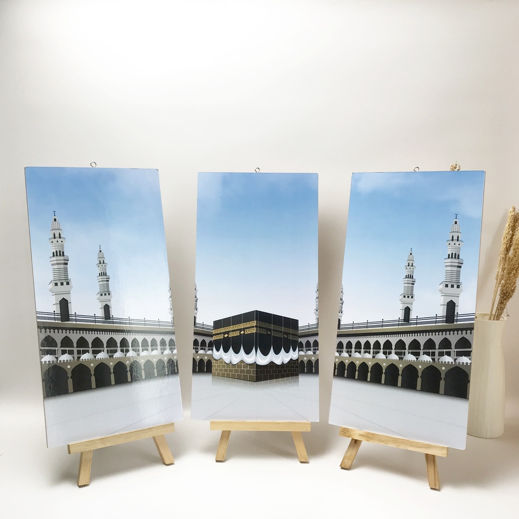 HIASAN DINDING WALL DECOR KABAH ISLAMIC RUANG TAMU 3 PANEL DEKORASI DINDING KAYU RUANG TAMU RUMAH